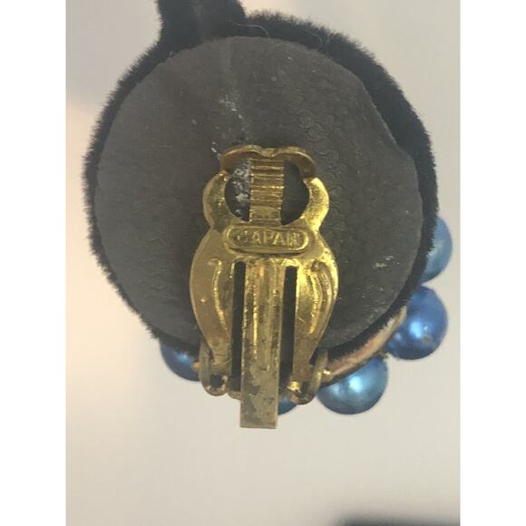 Vtg MCM 1960’s Clip On Earrings Blue Gold Beads Cluster Mid-Century Japan - Picture 5 of 6